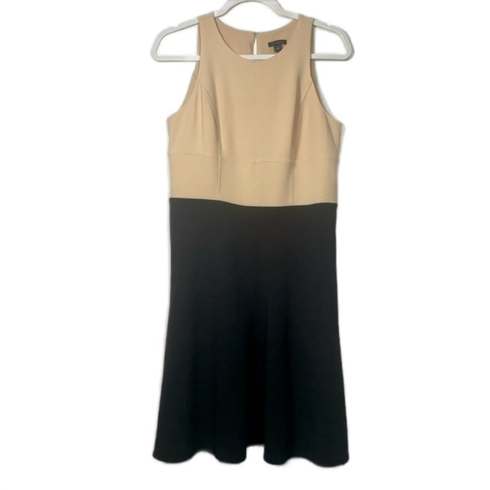 Ann Taylor ColorBlock Dress Sleeveless Beige Black Sheath Style Two Tone size 4 - Picture 1 of 9